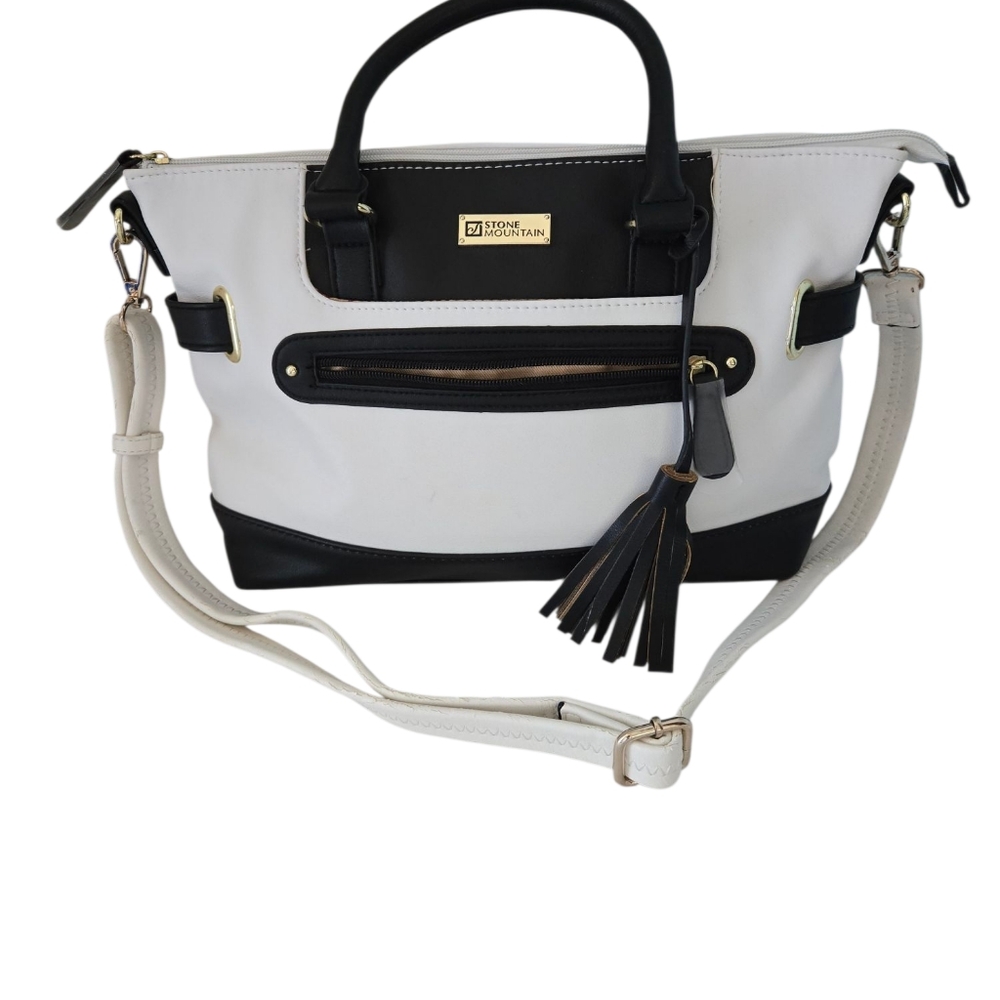 Stone Mountain Accessories White and Black Satchel with Tassel - Picture 3 of 11